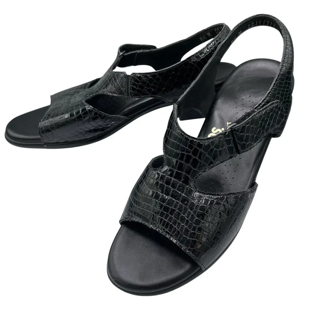 SAS Womens Patent Leather Croc Embossed Sandals 8.5 Comfort Insole